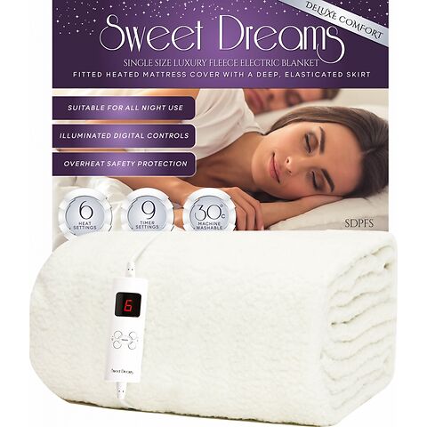 Sweet Dreams Fully Fitted Fleece Single Electric Blanket with Dual Controls